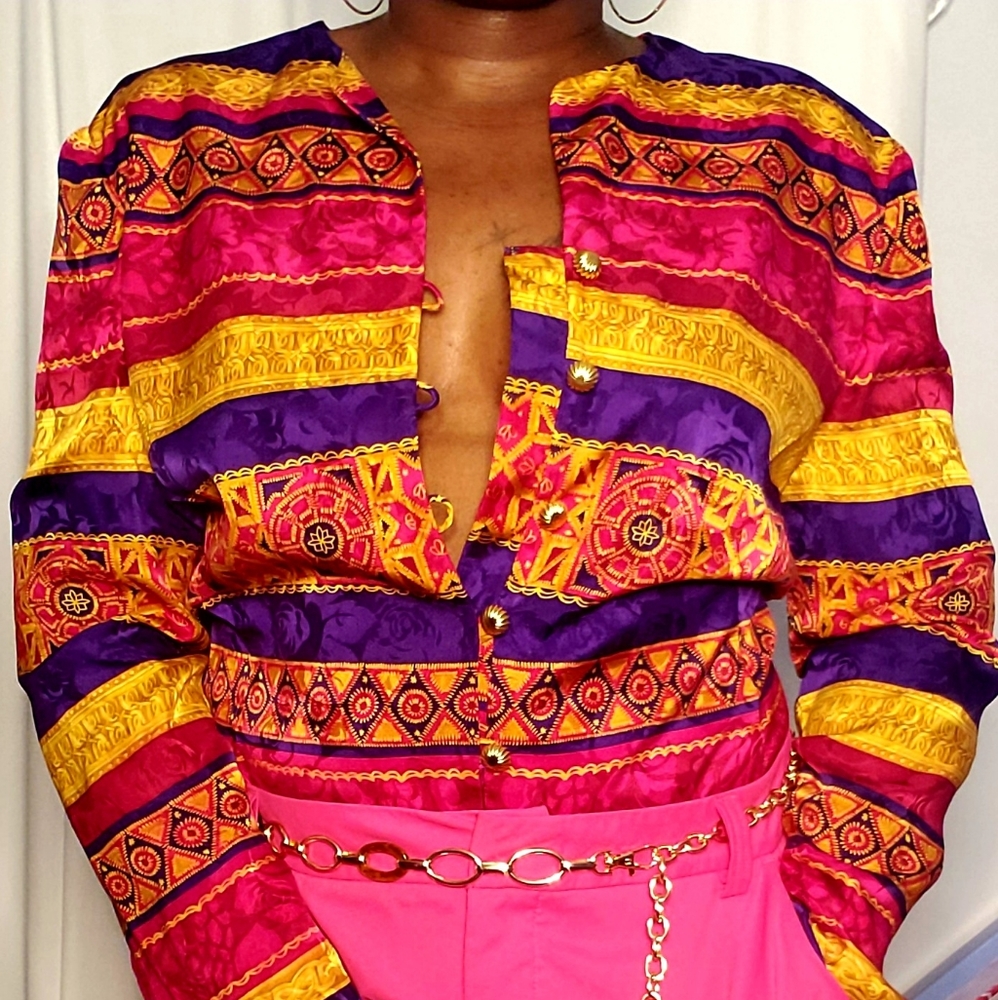 Vintage Jewel Color silk blouse - Picture 3 of 5